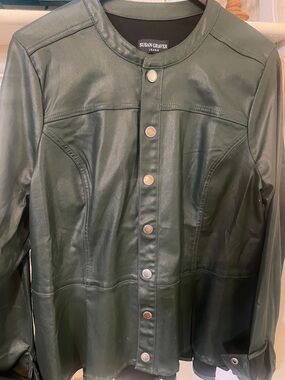 Susan Graver Forest Green Faux Leather Snap-Front Jacket- XL NWOT